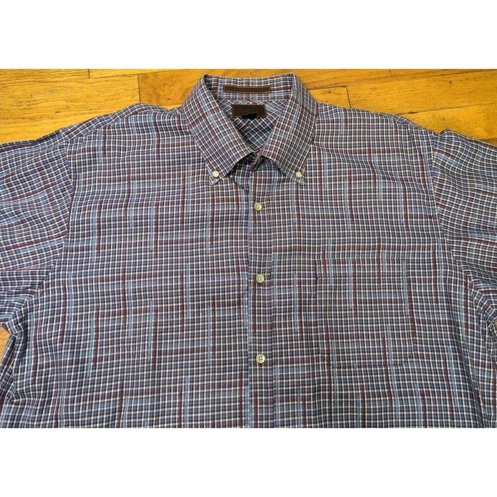 BORN Handcrafted Clothing Button Down Shirt Men's XL Purple Blue Plaid L/S - Picture 4 of 8